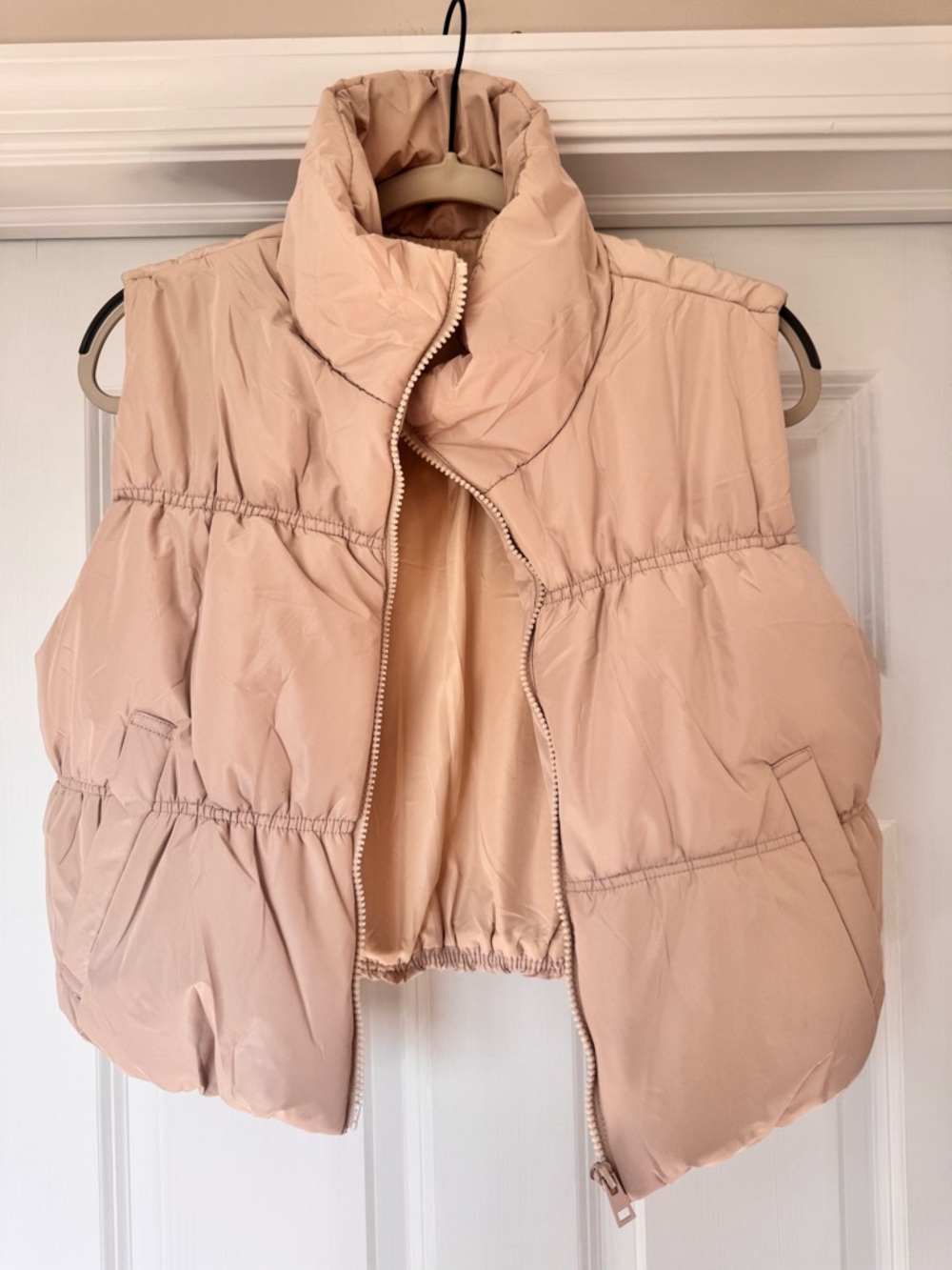 Cropped Light Khaki Puffer Vest
